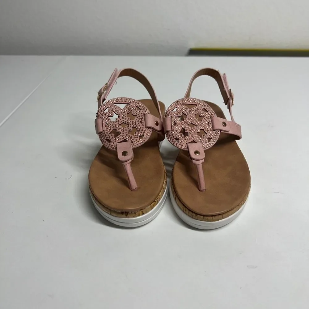 Tahari Girls Iridescent Dust Rose Color Sandals With Cork Wedge Straps Size 13